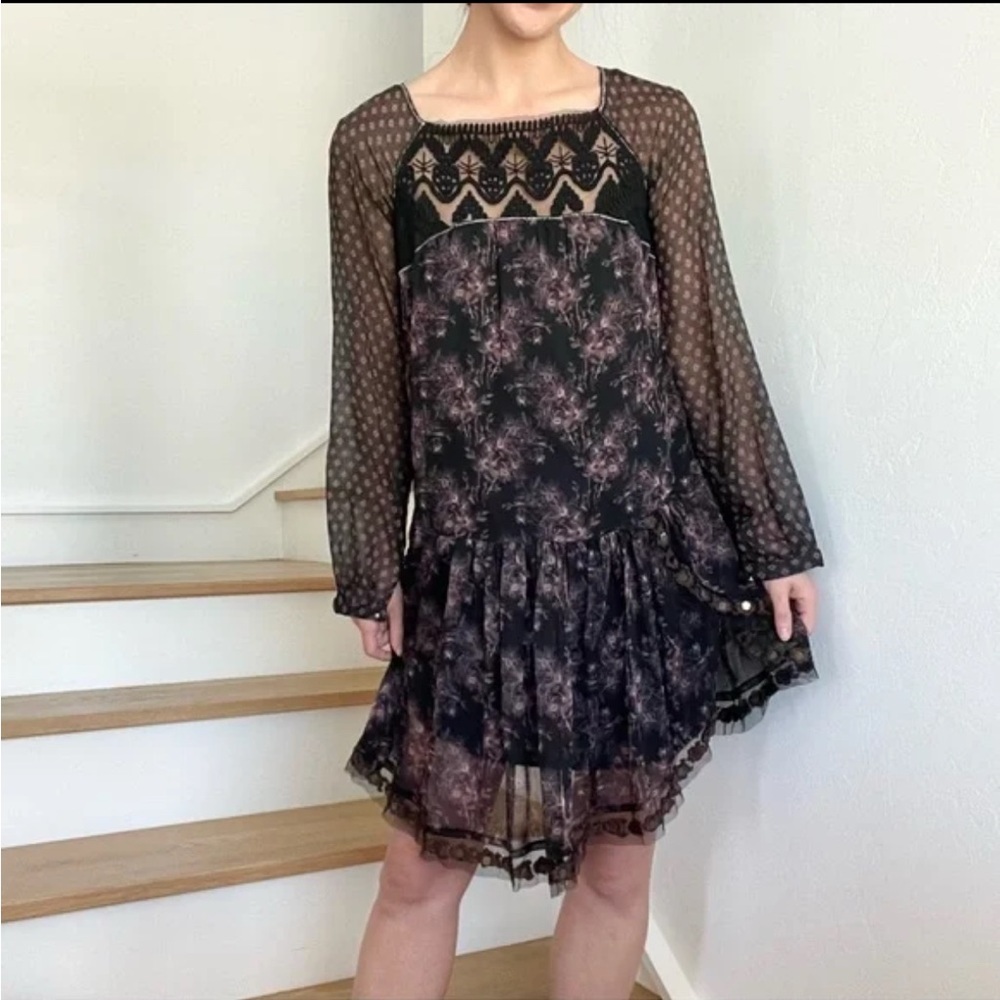 Free People Elsie Midnight Garden Mini Dress Black Floral XS